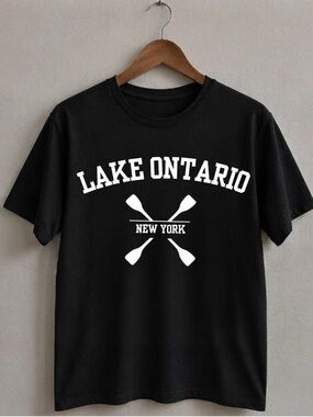 Gildan Black T-shirt with White Lake Ontario Graphic